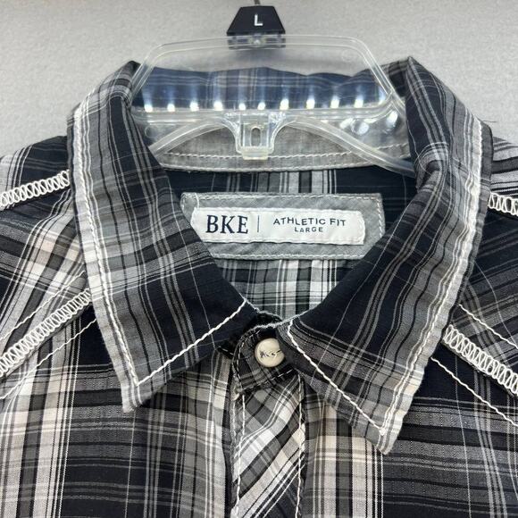 BKE Button Down Shirt Men's Size L Black White Plaid Athletic Fit Western - Picture 9 of 14